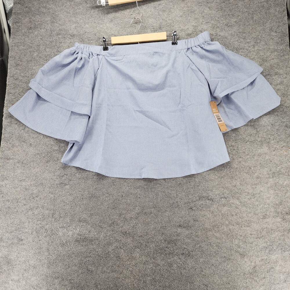 Rachel Roy Top Womens 0X Off Shoulder Short Sleeve Blue Ruffle